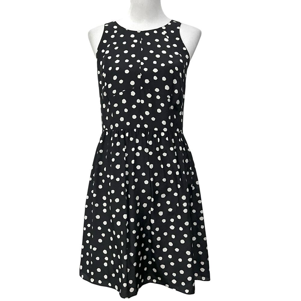 Rebecca Taylor Black Polka Dot Silk Sleeveless Dress Racerback Women’s Size 8